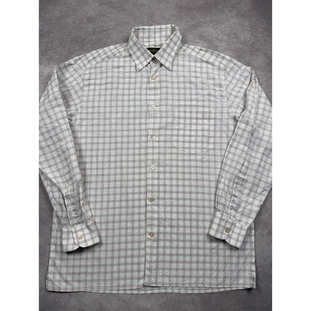 Ermenegildo Zegna Shirt Mens‎ Large Plaid Cotton Linen Made in Italy Long Sleeve